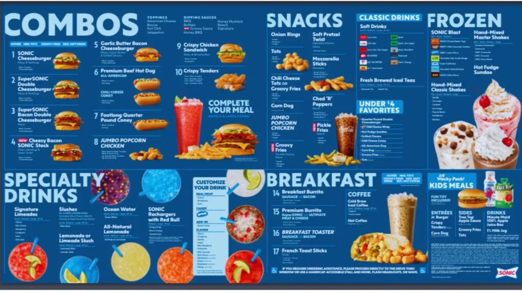 Sonic Nutrition Menu